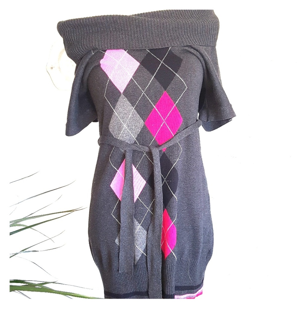 Argyle dress sz med by sweater project grey/pinks/